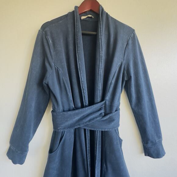 Testimony Los Angeles French Terry Longline Duster Jacket Blue Cotton Medium - Picture 4 of 11